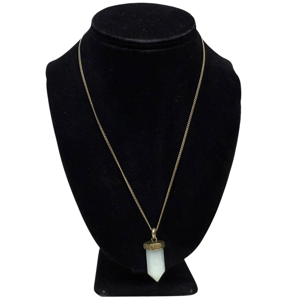 White Quartz Crystal Point Pendant Necklace Gold Tone Chain Jewelry 10.5 in L